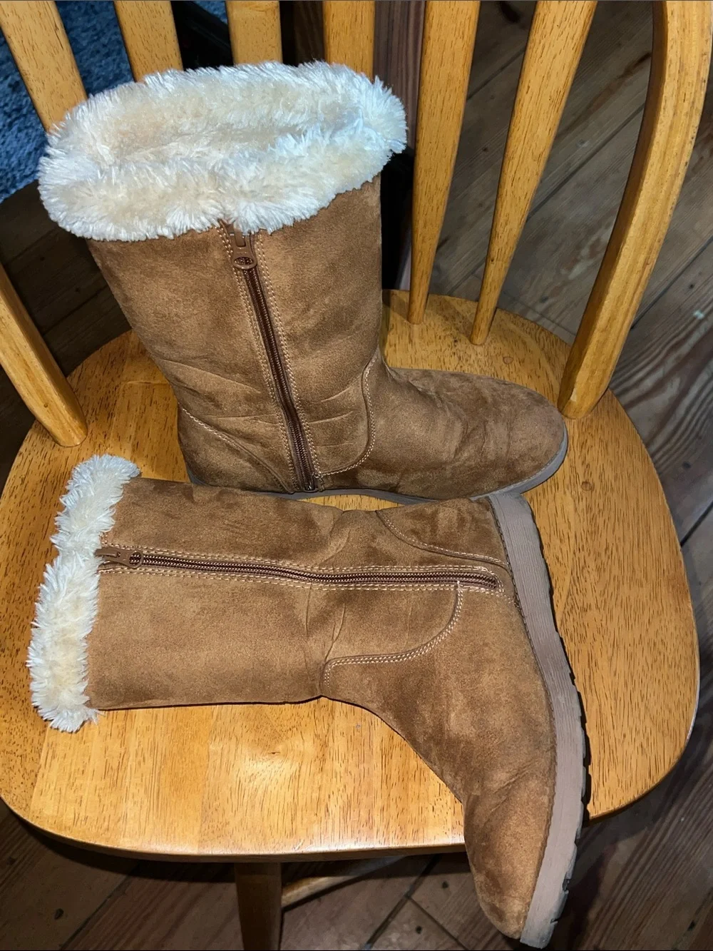 Cat And Jack Faux Brown Suede + Fur Trim Winter Boots Girls Chestnut Size 5